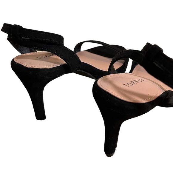 Torrid Black Faux Suede Peep Toe Ankle Strap Heel Wide Fit Sandals - Picture 6 of 8